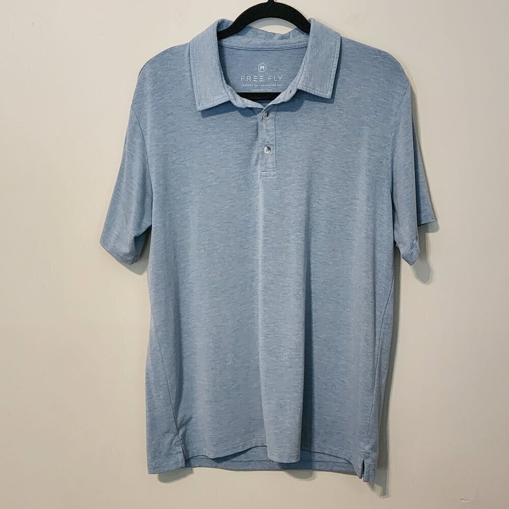 Free Fly sz M men short sleeve polo shirt light blue